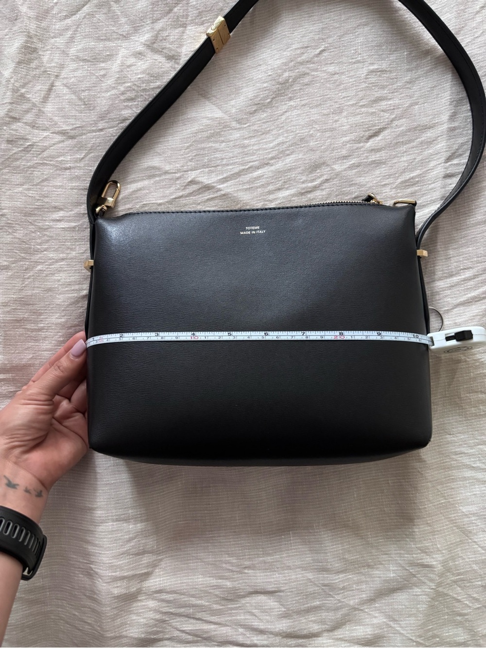 Toteme Black Leather Shoulder Bag Gold Tone Accents - Picture 6 of 9
